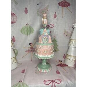 Pastel Three Tiered Clay Cake with Nutcracker Topper Christmas Holiday Decor